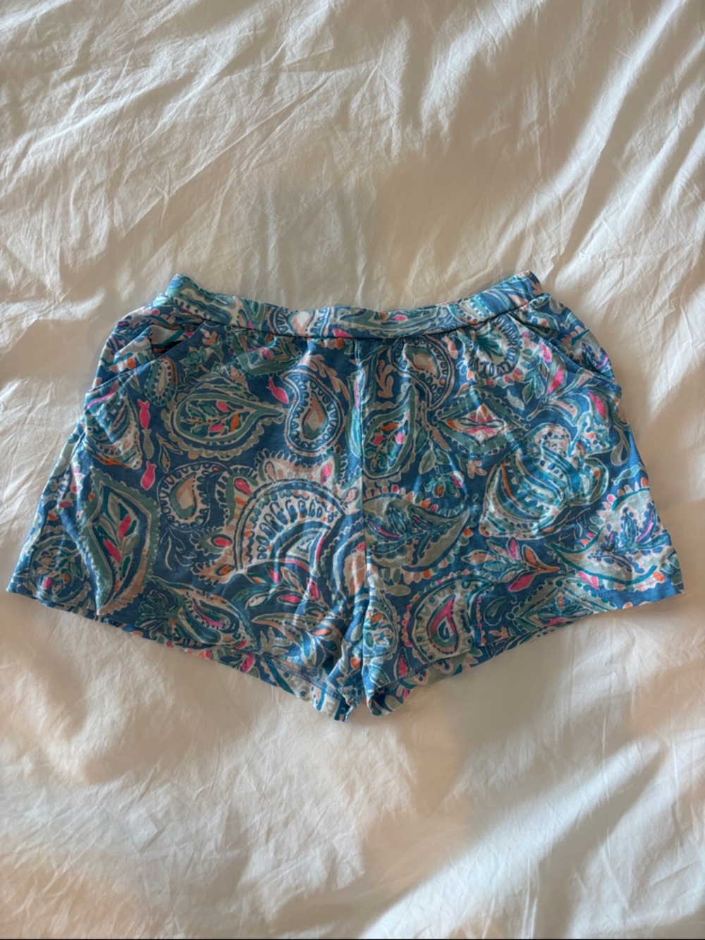 Lilly Pulitzer Blue Paisley Shorts with Pink & Green Accents